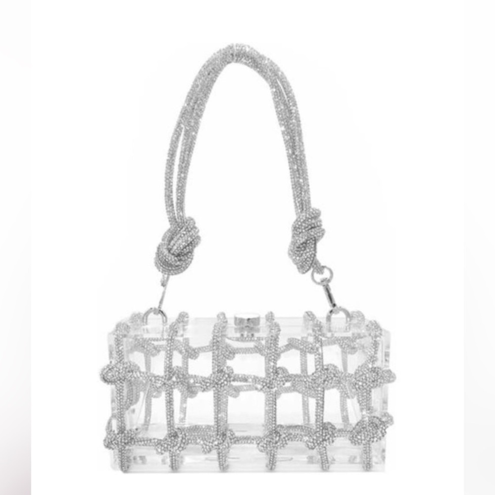 Clear Acrylic Clutch Sparkle Rhinestone Evening Bag Silver new